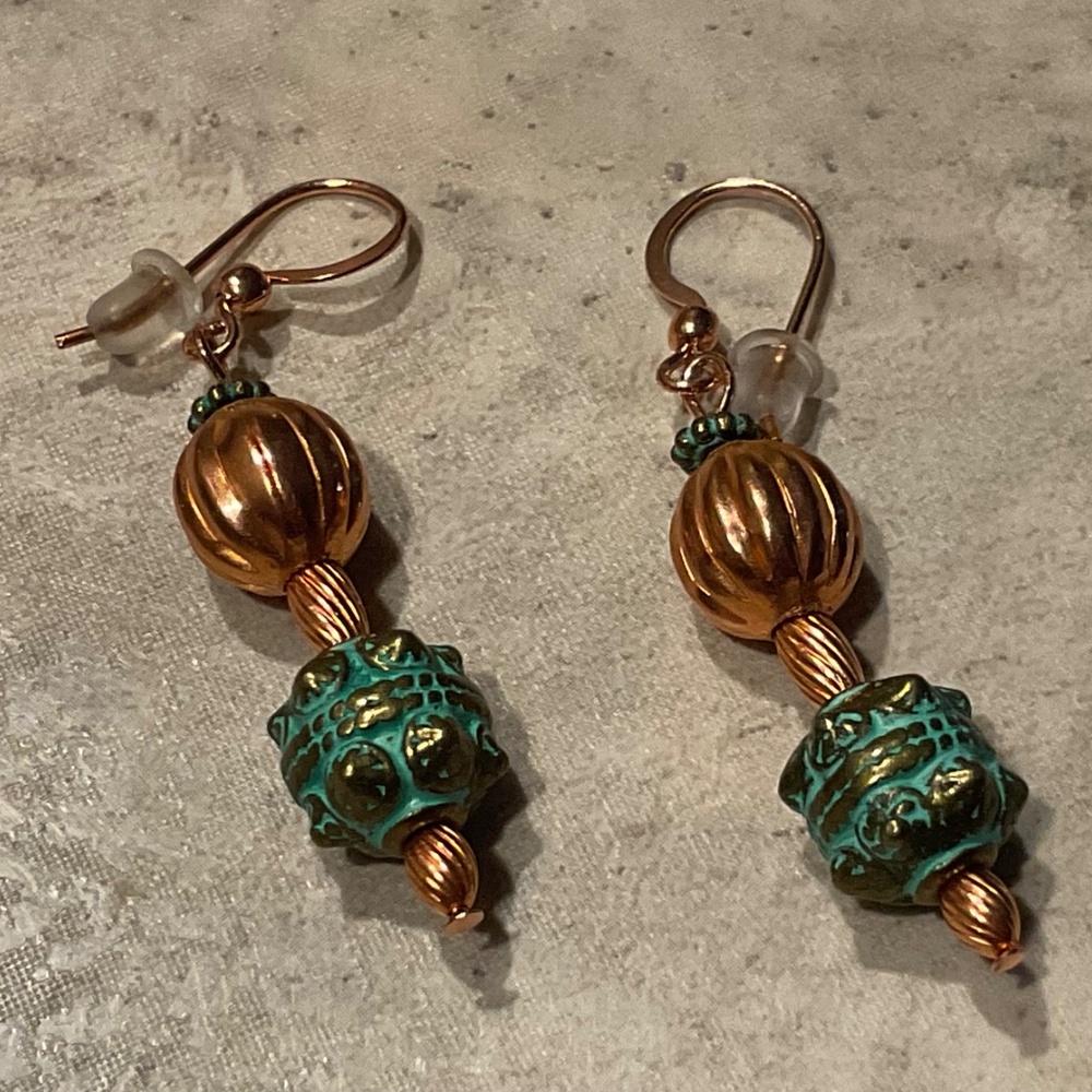 Artisan Earrings Copper Brass wire pierced new 1.5” dangle - Picture 2 of 7